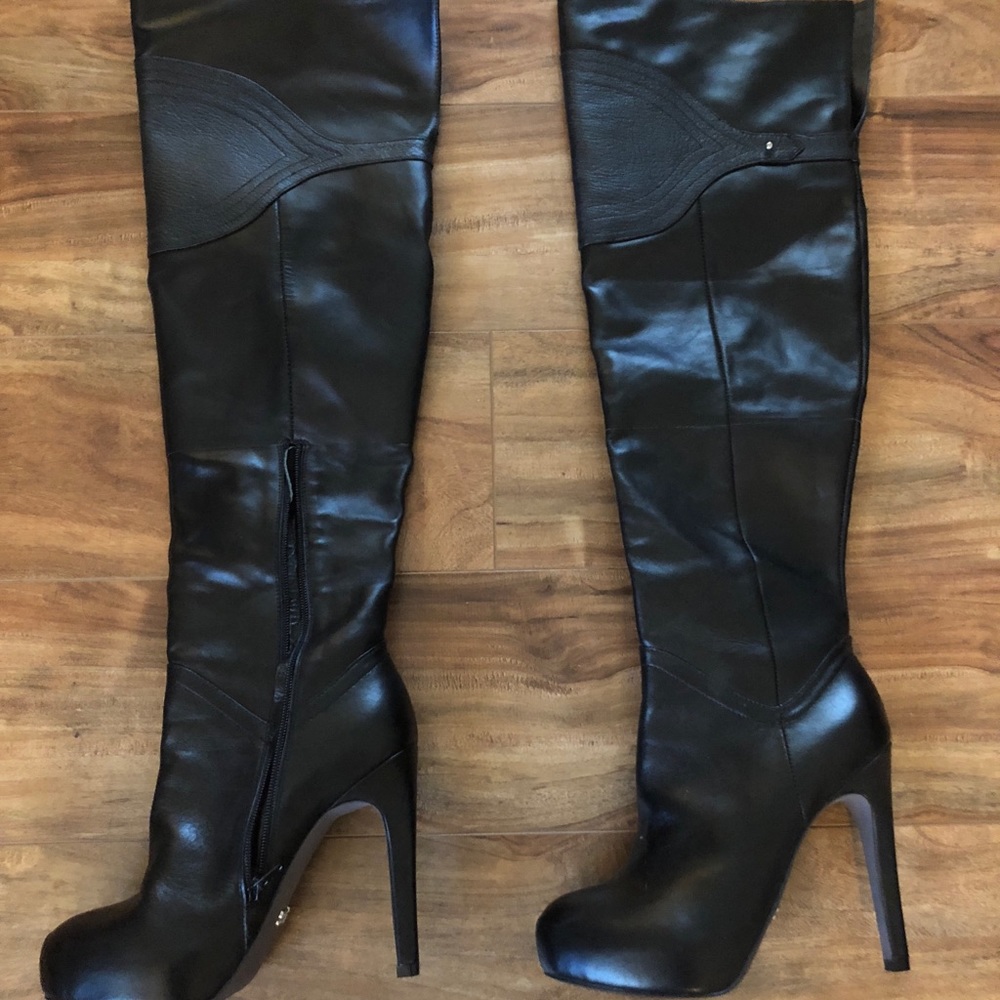 Leather thigh high boots